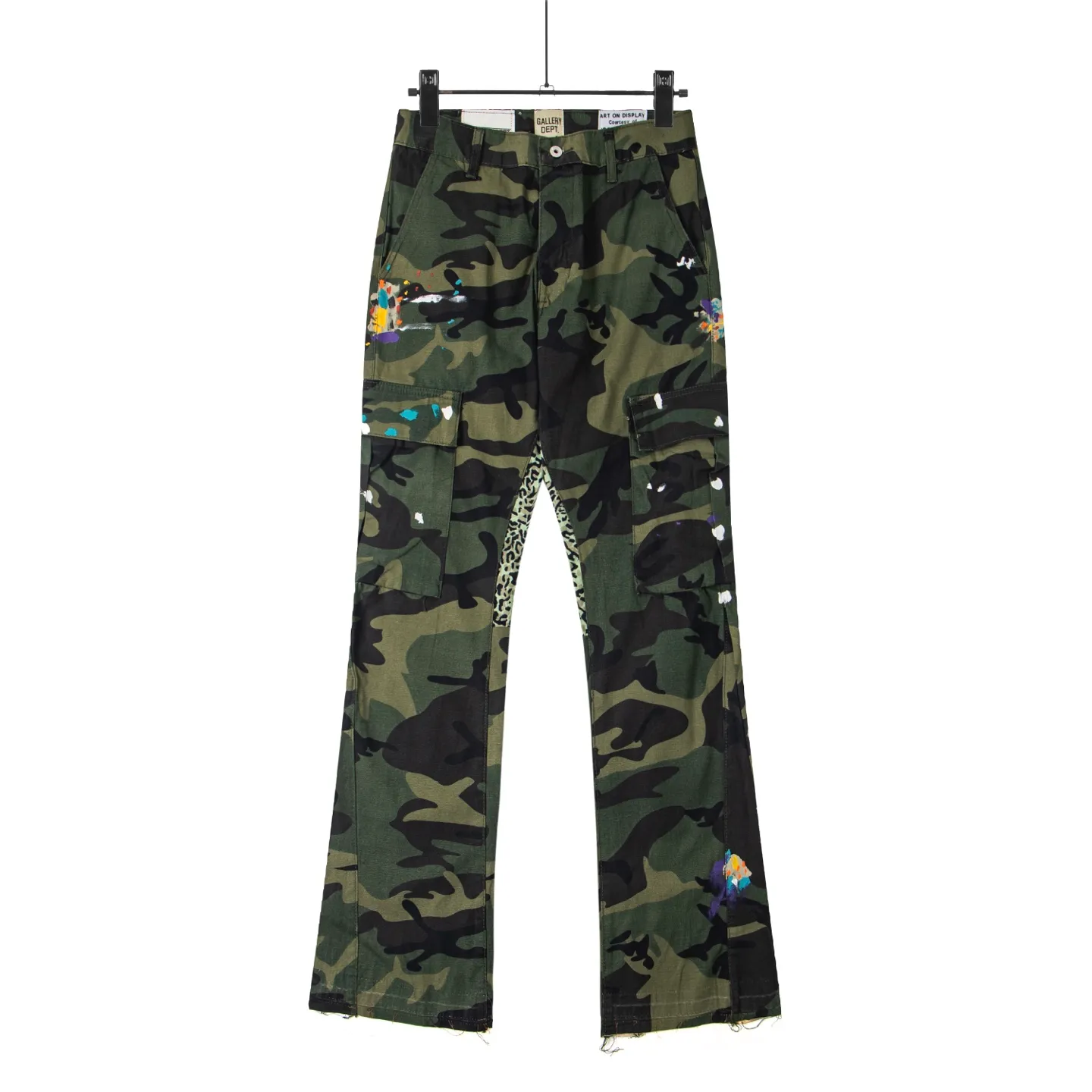 #8208 P260💰 GALLERY DEPT leopard print camouflage splash ink splicing overalls high street retro American casual trousers. Original purchased and patterned to truly restore the ultimate texture of Vintage. The whole splicing is in heavy water washing process. Craftsmen hand splash ink. You can see the details. Three-dimensional cutting version. Loose and comfortable. Not picky on the figure. Makes taller and slimmer. Seiko factory. Original quality control. Same style for men and women. Can be matched with couples. Versatile recommendation. Essential jeans for all seasons Color: Camouflage